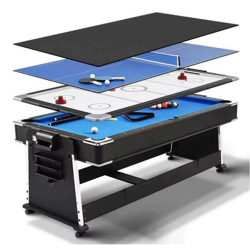 025-LP003X 4-in-1 multi-function table – billiards, air hockey, table tennis & dining. Free accessory kit included. Perfect for game rooms. - X Sports&Living