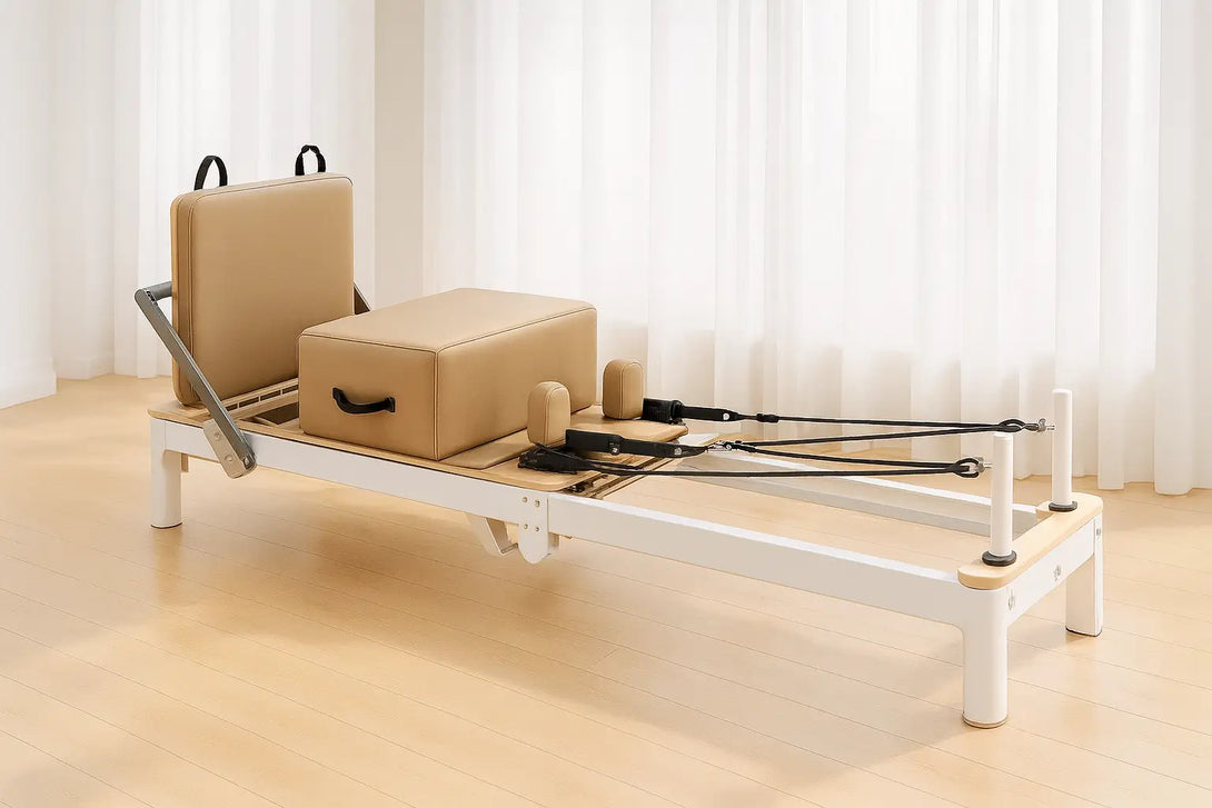 Aventis 4 Luxury Pilates Reformer in Adobe White – Foldable, Space-Saving Reformer for Lagree, Pilates & Home or Professional Studio Training - X Sports&Living