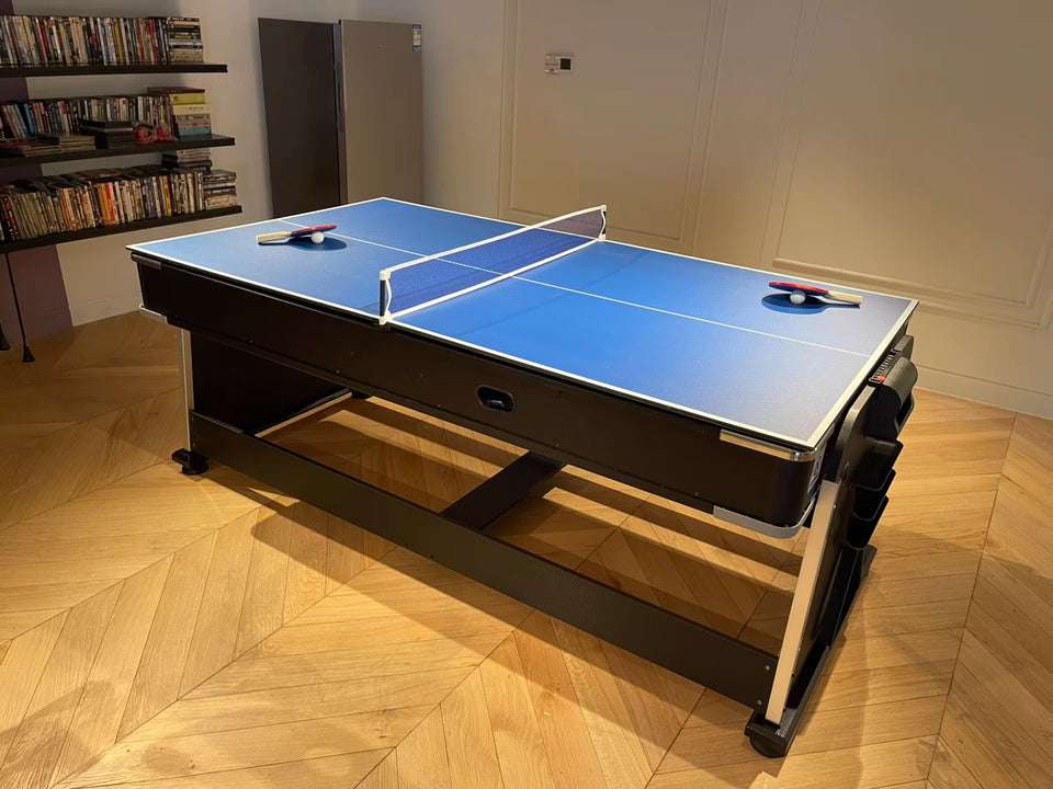 025-LP003X 4-in-1 multi-function table – billiards, air hockey, table tennis & dining. Free accessory kit included. Perfect for game rooms. - X Sports&Living