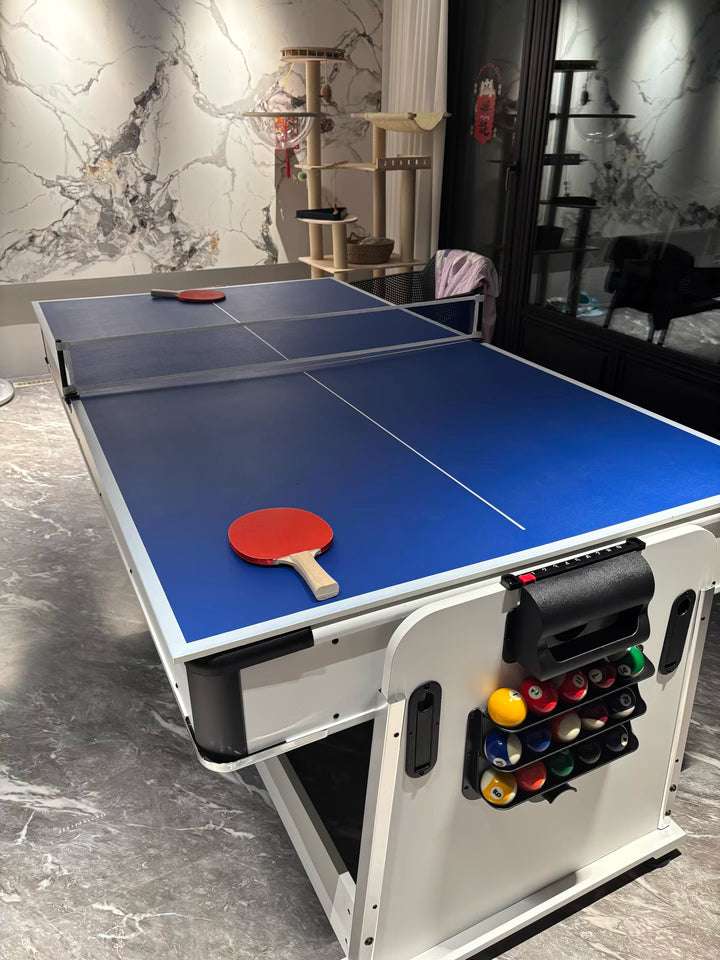 025-LP003X 4-in-1 multi-function table – billiards, air hockey, table tennis & dining. Free accessory kit included. Perfect for game rooms. - X Sports&Living
